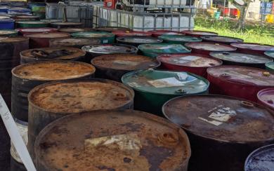 Main image: Stockpile of used oil containers at the Samoa Recycling and Waste Management Association compound.